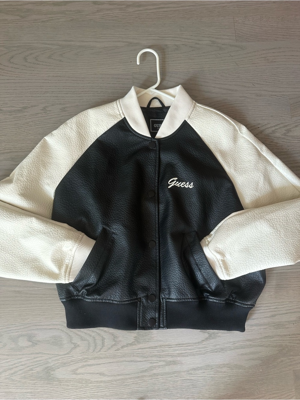 Guess Black and White Varsity Bomber Jacket , sz M, Retail $898